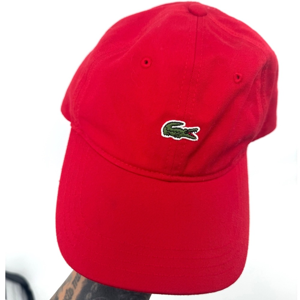 Lacoste Mens Red Cotton Twill Baseball Cap Adjustable Leather Strap Hat